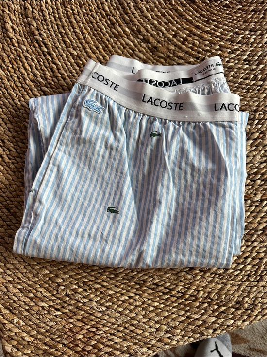 Lacoste Pants - Lacoste size 6 Light Blue & White Striped pajama pants with Green Croc logos